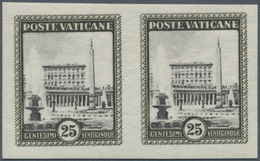 Vatikan: 1933, Vatican Palace 25c. Black/black-olive Horizontal IMPERFORATE Pair, Mint Lightly Hinge - Ungebraucht