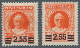 Vatikan: 1934, 2,55 L On 2,50 L Orange-red Provisional Definitive, First Printing, Two Stamps With D - Ongebruikt