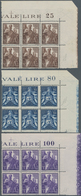 Vatikan: 1938, 25 C Brown, 80 C Blue And 1 L Violet Airmail Stamps, Three Blocks Of 6 From Upper Rig - Ungebraucht