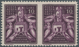 Vatikan: 1938, 10 L Brown-violet Airmail Stamp, Horizontal Pair With Vertically Imperforated Center. - Unused Stamps