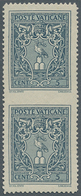 Vatikan: 1945, 5 C Slate-grey, Vertical Pair, Horizontally Imperforated Center, VF Mint Never Hinged - Neufs