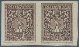 Vatikan: 1945, 30 C Brown, Imperforated Horizontal Pair, Tiny Dot At Margin Between The Stamps, Else - Ongebruikt