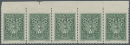 Vatikan: 1945, 50 C Green, Horizontal Strip Of 5 From Upper Margin, Each Stamp Imperforated At Top. - Ongebruikt