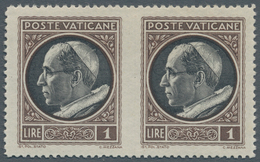 Vatikan: 1945, 1 L Brown/black, Horizontal Pair With Vertically Imperforated Center, VF Mint Never H - Unused Stamps