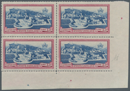 Vatikan: 1945, 3,50 L Carmine/blue Express Stamp, Block Of 4 From Lower Right Corner With Imperforat - Neufs