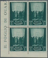 Vatikan: 1945, 1 L Deep Green "war Victims Relief", Block Of 4 From Lower Left Corner, Lower Pair Wi - Neufs