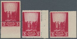 Vatikan: 1945, 3 L Carmine "war Victims Relief", Lot With Three Perforation Varieties: Imperforated - Neufs