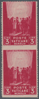 Vatikan: 1945, 3 L Carmine "war Victims Relief", Vertical Pair, Horizontally Imperforated At Center - Ungebraucht