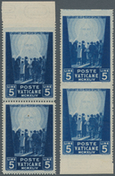 Vatikan: 1945, 5 L Blue "war Victims Relief", 2 Vertical Pairs, One Pair Horizontally Imperforated, - Ungebraucht