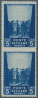 Vatikan: 1945, 5 L Blue "war Victims Relief", Vertical Pair With Horizontally Imperforated Center. V - Unused Stamps