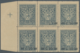 Vatikan: 1945, 20 C On 5 C Slate-grey, Block Of 6 From Left Margin, Upper Left Stamp Without Overpri - Unused Stamps