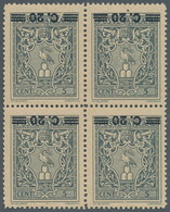 Vatikan: 1945, 20 C On 5 C Slate-grey, Block Of 4, Each Stamp With INVERTED Overprint, Upper Left St - Neufs