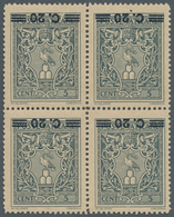 Vatikan: 1945, 20 C On 5 C Slate-grey, Block Of 4, Each Stamp With INVERTED Overprint, Upper Left St - Ungebraucht