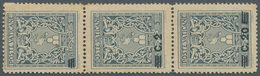 Vatikan: 1945, 20 C On 5 C Slate-grey, Vertical Strip Of 3 With Partially Omitted Overprints, Upper - Neufs