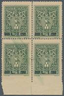 Vatikan: 1945, 1 L On 50 C Deep Green, Block Of 4 With Imperforated Lower Margin, Green Printing Ink - Neufs