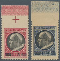 Vatikan: 1945, 3 L On 1,50 L Carmine/black And 5 L On 2,50 L Blue/black, Each Stamp With Imperforate - Neufs