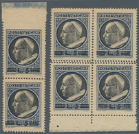 Vatikan: 1945, 5 L On 2,50 L Blue/black, Block Of 4 From Lower Margin With Double Horizontal Perfora - Unused Stamps