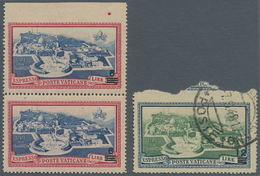 Vatikan: 1945, 6 L On 3,50 L Carmine/blue Express Stamp, Vertical Pair With Imperforated Margin At T - Neufs