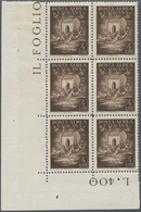 Vatikan: 1947, 4 L Brown Airmail Stamp, Block Of 6 From Lower Left Sheet Corner, The Central Horizon - Neufs