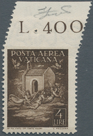 Vatikan: 1947, 4 L Brown Airmail Stamp With Horizontally IMPERFORATED Upper Margin, Caused By An Irr - Unused Stamps