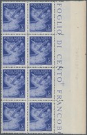 Vatikan: 1947, 5 L Ultramarine Airmail Stamp, Block Of 8 From Right Sheet Margin, All 4 Stamps In Th - Ungebraucht