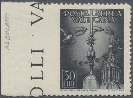 Vatikan: 1947, 50 L Grey-black Airmail Stamp, Vertically Imperforated At Left From Left Margin. VF M - Neufs