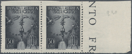 Vatikan: 1947, 50 L Grey-black Airmail Stamp, Horizontal Pair From Right Sheet Margin, Both Stamps H - Ungebraucht