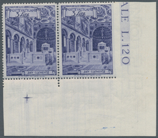 Vatikan: 1949, 3 L Violet "basilicas", Horizontal Pair From Lower Right Corner With Imperforated Rig - Ungebraucht