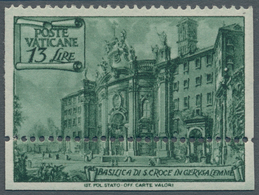 Vatikan: 1949, 13 L Deep Green "basilicas", Vertically Imperforated And Lower Horizontal Perforation - Ungebraucht