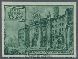 Vatikan: 1949, 13 L Deep Green "basilicas", Three Sides Imperforated, Perforation Only At Bottom. VF - Ungebraucht