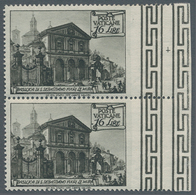 Vatikan: 1949, 16 L Olive Black "basilicas", Vertical Pair With Imperforated Right Margin. VF Mint N - Neufs