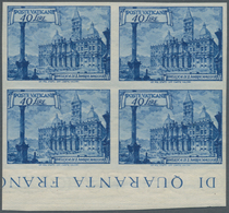 Vatikan: 1949, 40 L Blue "basilicas", IMPERFORATED Block Of 4 From Lower Sheet Margin With Margin Im - Neufs