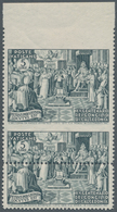 Vatikan: 1951, 5 L Greenish Grey "Council Of Chalcedon", Vertical Pair From Upper Sheet Margin, Uppe - Neufs