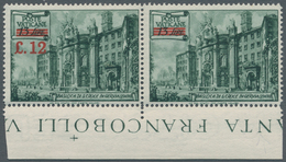 Vatikan: 1949, 12 L On 13 L Deep Green "basilicas", Horizontal Pair From Lower Margin, Right Stamp W - Ungebraucht