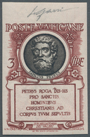 Vatikan: 1953, 3 L Carmine-brown/black Definitive "popes", IMPERFORATED From Upper Margin. VF Mint N - Unused Stamps