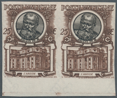 Vatikan: 1953, 25 L Brown/black Definitive "popes", IMPERFORATED Horizontal Pair From Lower Margin. - Ungebraucht