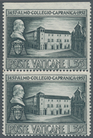 Vatikan: 1957, 35 L Greenish Slate "Capranica", Vertical Pair, Upper Stamp Horizontally Imperforated - Neufs