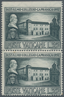 Vatikan: 1957, 35 L Greenish Slate "Capranica", Vertical Pair, Upper Stamp Horizontally Imperforated - Neufs