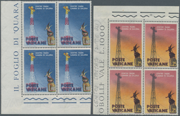 Vatikan: 1959, 25 L And 60 L "Radio Vatican", Each As Corner Block Of Four, All Stamps With Shifted - Unused Stamps