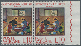 Vatikan: 1964, 10 L "Christmas", Horizontal Pair, Right Stamp With Imperforated Margin At Right. VF - Neufs