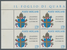 Vatikan: 1979, 170 L "John Paul II.", Block Of 4 From Upper Left Sheet Corner, Each Stamp With Doubl - Neufs