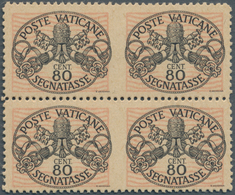 Vatikan - Portomarken: 1945, 80 C Black/rose "coat Of Arms", Block Of Four, Each Horizontal Pair Wit - Taxes