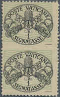 Vatikan - Portomarken: 1945, 1 L Black/dull Green "coat Of Arms", Vertical Pair With Horizontally Im - Strafport