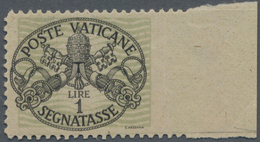 Vatikan - Portomarken: 1946, 1 L Black/dull Green "coat Of Arms" On Grey Paper With Broad Background - Strafport