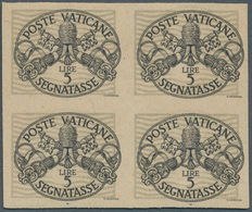 Vatikan - Portomarken: 1945, 5 L Black/grey "coat Of Arms", Imperforated Block Of Four. VF Mint Neve - Taxes