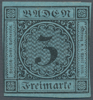 Baden - Marken Und Briefe: 1858, 3 Kr. Schwarz Auf Blau, Farbfrisches Exemplar, Links Unten Berühren - Autres & Non Classés