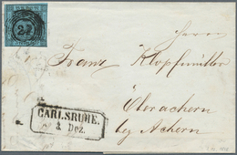 Baden - Marken Und Briefe: 1858, Ziffernausgabe 3 Kr. Schwarz Auf Blau, Einzelfrankatur Mit Frühdatu - Sonstige & Ohne Zuordnung