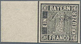 Bayern - Marken Und Briefe: 1849, 1 Kreuzer Schwarz, Platte 1, Mit 19 Mm Bogenrand Links, Ungebrauch - Andere & Zonder Classificatie