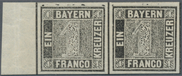 Bayern - Marken Und Briefe: 1849: 1 Kreuzer Grauschwarz, Platte 1, POSTFRISCHES WAAGERECHTES PAAR, A - Autres & Non Classés