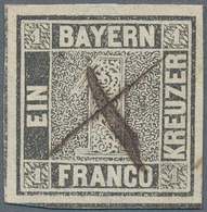 Bayern - Marken Und Briefe: 1849, 1 Kreuzer Grauschwarz, Platte 1, Mit Federkreuz Entwertet. Die Mar - Autres & Non Classés